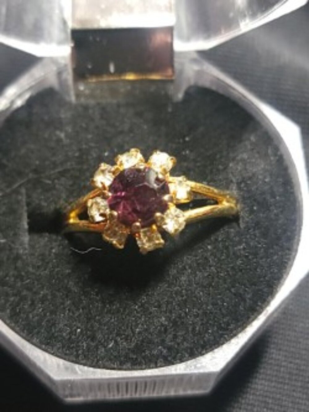 Amethyst Color Statement Ring Gold Tone Adjustable Halo Cocktail Ring